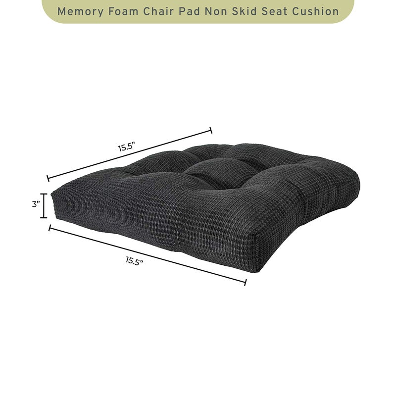 Arlee Chair Cushions for Dining Chairs, Set of 2 - Memory Foam Chair Pads, Non-Skid Backing - Durable Thick Seat Cushions for Kitchen, Office, Patio, 15.5" L x 15.5" W, Black - Image 2